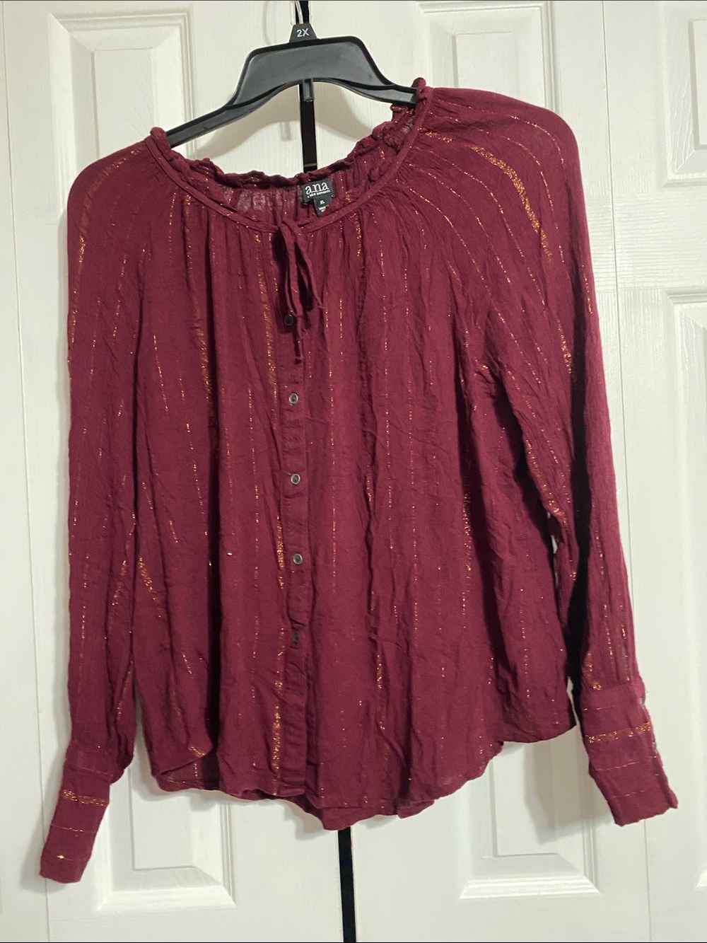 ANA maroon & gold lightweight gauze blouse top shirt size XL